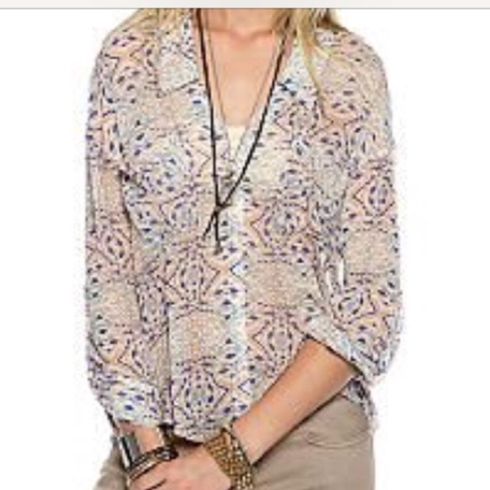 Free People Sheer Geometric Easy Rider Button UP M
